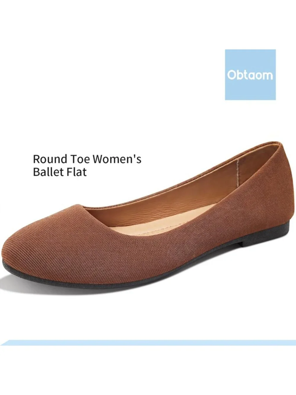 Women's Brown Textile Round Toe Flat Shoes Slip on Dress Comfortable